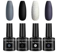 Senvenski Noir Blanc Vernis Semi Permanent, Vernis à Ongles Gel Gris Noir Blanc Violet Briller Charcoal Couleur Cadeau UV LED Art Kit pour French Manucure (CS010)