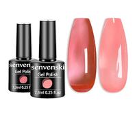 Senvenski Rose Gelée Vitrail Vernis Semi Permanent, Nudité Rose Vernis à Ongles Transparente Gift Set UV LED Art Varnish Kit pour French Manucure (CS2-014)