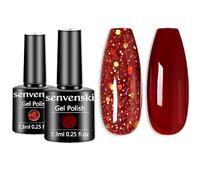 Senvenski Rouge Gelée Vitrail Vernis Semi Permanent, Rouge Doré Clignotant Semi Permanent, Maroon Cerise Vernis à Ongles Kit Art Varnish Gift Set UV LED pour French Manucure (CS2-015)