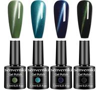 Senvenski Semi Permanent Vernis À Ongles Gel Magnétique 3d Oeil De Chat Armée Vert Marine Bleu Royal Jade Olive Bleu Vert Turquoise Couleur Shellac Cadeau Soak Off Uv Led Art Manucure Kit (My004)