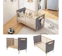 SENVIRO lit bebe evolutif en bois massif bleu gris et naturel 140 x 70cm