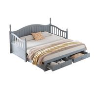 SENVIRO Lit gigogne extensible 90 x 190 cm, gris, avec 2 tiroirs, sommier à lattes, structure en bois, style classique