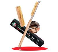 Senwosa Brosse pour Four à Pizza 66 cm avec racloir, Manche Long | Soies en acier inoxydable résistantes à la chaleur, 2 têtes incluses; Compatible avec Ooni et les fours à pizza similaires