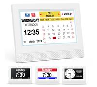 SENXINGYAN Horloge Numérique Calendrier, 7" Pouce LCD Auto Dimming 10 Langues avec Date Jour et Heure Horloge Non-Abrégée, Plusieurs Modes pour Vision Altérée Alzheimer Les Personnes âgées - Blanc