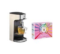 Senya Set machine à thé Tea Time SYPK-011C – Théière élec. 550 ml, coffret 72 sachets, Noir/Crème