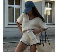 Senya Nouveau Ensemble 2 Pièces Printemps/Été, Comprenant un Pull Col Rond et des Shorts. Adoptant un Style Universitaire, avec une Apparence Élégante et à la mode. L,M,S,XL,XSBlocs de couleurTricots