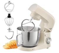 SENYA Robot Pâtissier Multifonction 1500W - Bol en acier inoxydable 5L- 10 Vitesses + Fonction Pulse - Batteur, Fouet, Crochet Inclus - Couvercle Anti-Éclaboussures avec Séparateur d’Œuf - Silencieux,