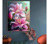Senyanr 5D Broderie Kit de Peinture Diamant pour Adultes Lys rose,DIY diamant painting kit Complet pour Débutants,Diamond Painting Art Artisanat pour Murale Décor Round Drill 50x80cm