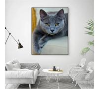 Senyanr 5D Chat gris Diamond Painting Adulte,Broderie diamant painting Complet,DIY Square Art du Diamant Peinture Strass Point de Croix Painting pour Décoration Intérieur 20x50cm