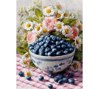 Senyanr 5D Diamond Painting Kits for Adults Blueberry Bowl, DIY Daisy Full Round Drill diamond Art kits adults, Crystal Rhinestone Embroidery Canvas painting for Home Decor 42x50in