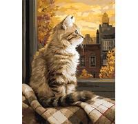 Senyanr Chat de ville Peinture par Numéros pour Adulte avec Cadre,55x70cm peinture numero adulte sur Toile,DIY kit de Peinture à l'huile Avec peinture acrylique et pinceaux Pour Décoration Murale