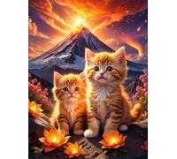 Senyanr Diamond Painting Kits pour Adulte Débutants Chat Orange, DIY Volcan Square Full Drill Diamant painting, 5D Peinture Diamant Kit Complet, Point de Croix Cristal Cadeau diamond Art kits 26x34in