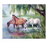Senyanr Kit de Peinture Numero Enfant 40x50cm,DIY Frameless Rivière du Cheval Acrylique peinture numero Adulte avec Pinceaux,Paint by Numbers sur Toile Artisanat pour Décoration de Maison