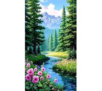 Senyanr Peinture Diamant Adulte Bois ruisseau Fleurs 90x190cm,5D Ronde Diamond Painting Kit pour adulte débutant Bricolage diamond art Point de Croix Cristal painting,Maison Murale Decor