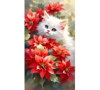 Senyanr Peinture Diamant Adulte Fleur Chat 90x190cm,5D Ronde Diamond Painting Kit pour adulte débutant Bricolage diamond art Point de Croix Cristal painting,Maison Murale Decor