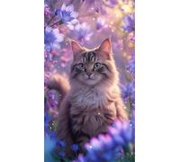 Senyanr Peinture Diamant Adulte Fleur de chat mignonne 20x50cm,5D Ronde Diamond Painting Kit pour adulte débutant Bricolage diamond art Point de Croix Cristal painting,Maison Murale Decor