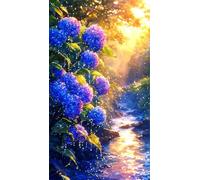 Senyanr Peinture Diamant Adulte Ruisseau d’hortensia ensoleillé 50x110cm,5D carré Diamond Painting Kit pour adulte débutant Bricolage diamond art Point de Croix Cristal painting,Maison Murale Decor