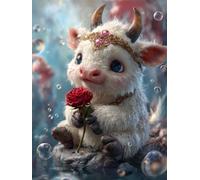Senyanr Peinture Numero Adulte Vache rose,Bricolage peinture Acrylique par numéros kits pour Débutants,Paint by Numbers kit Pour Décoration d'intérieur,avec Cadre 60x75cm