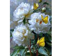 Senyanr Pivoines blanches Peinture par Numéros pour Adulte sans Cadre,40x50cm peinture numero adulte sur Toile,DIY kit de Peinture à l'huile Avec peinture acrylique et pinceaux Pour Décoration Murale