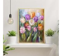 Senyanr Tulipes colorées Peinture par Numéro Adulte,DIY Fleur Paint by Numbers avec Pinceaux et Acryliques,avec Cadre Toile peinture à l'huile Artisanat pour Décoration Murale Maison 12x16inch