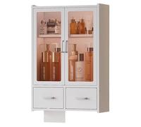 Senza Fori Armoire de salle de bain murale avec poignée en bois et rangement à suspendre peu encombrant Design surélevé Petite taille pour au-dessus des toilettes (40 x 18 x 60 cm)