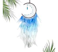SENZZ Capteur de Rêves Plumes Bleues - Capteur de Rêves de Lune Bleue avec Plumes Décoratives | Ornements d'Attrape-Rêves Fait à la Main Décorations Murales pour Salon, Chambre, Bureaux
