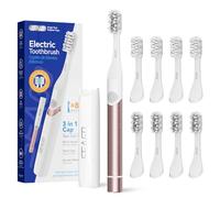 Seogo brosse à dent électrique, brosse a dent voyage à piles avec 8 têtes de brosse, couvercle multifonctionq, alimentée par piles,Étanché IPX7 minuterie 2 minutes, Doré