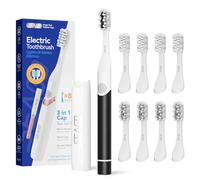 Seogo brosse à dent électrique, brosse a dent voyage à piles avec 8 têtes de brosse, couvercle multifonctionq, alimentée par piles, étanché IPX7 minuterie 2 minutes, Noir
