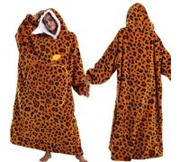 Seogva Couverture à capuche extra longue, couverture surdimensionnée pour homme et femme, super chaude et confortable, avec manches et poche géante, Orange léopard, taille unique