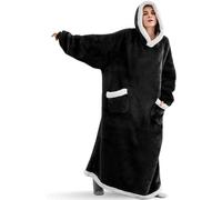 Seogva Couverture à Capuche Portable Extra Longue, Sweat-shirt Couverture Surdimensionné pour Femmes et Hommes, Sweat-shirt à Capuche Super Chaud et Confortable avec Manches et Poche Géante, Noir