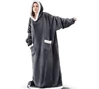 Seogva Couverture à capuche portable extra longue, Sweat-shirt couverture surdimensionné pour femmes et hommes, Sweat-shirt à capuche super chaud et confortable avec manches et poche géante, gris