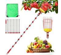 seOSTO Cueille Fruit Télescopique, 4,2M Cueilleur de Fruits Amovible, Pince avec Panier en Acier Inoxydable Ramasse Fruit avec Poteau Réglable Léger et Sac de Rangement
