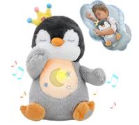 seOSTO Peluche Qui Respire, Loutre Qui Respire avec Lumières et Musique, Peluche Musicale Bebe,Respire Découvertes Sensorielles Bebe,Cadeau pour Garçon/Fille Nouveau-né (Pingouin Gris)