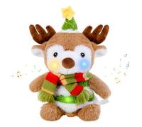 seOSTO Peluche Renne de Noel, 26 CM Jouet Musical Interactif Chantant et Dansant, Peluche Cerf de Noel Mignonne Décoration De Noël À La Maison Cadeaux Noel pour Garçons et Filles