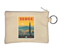 Seoul Corée du Sud Porte-monnaie minimaliste avec affiche de voyage Beige
