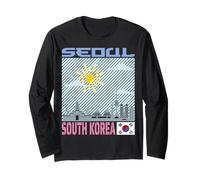 Seoul Corée du Sud Skyline Drapeau coréen Art Graphique Dessin Manche Longue