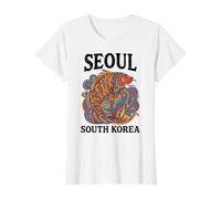 Seoul Corée du Sud, Souvenir de Voyage Amusant et coloré en Forme de carpes koï T-Shirt Graphique avec Valeur, Femme, Blanc, S