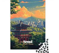Seoul South Korea Illustration Idée Festive Puzzle en Bois, 1000 pièces | Pour une activité qui demande de la patience : Puzzle 1000 pièces adulte ; pour une activité tranquille chez soi.