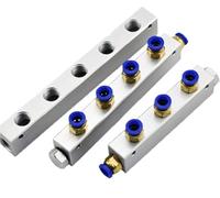 Séparateur de bloc de collecteur d'air en aluminium massif, Type Compact 2 3 4 5 6 7 8 10 12 voies G1/4 "en forme de T avec coupleur de 8mm, 1 pièce(8 Way 10 Port)
