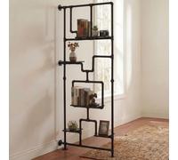 Séparateur de pièce avec étagère HWC-P10, étagère de salon, étagère de rangement, métal industriel mélaminé MVG 203x80x20cm noir Noir