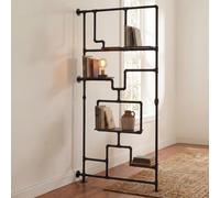 Séparateur de pièce avec étagère HWC-P10, étagère de salon, étagère de rangement, métal industriel mélaminé MVG 203x100x20cm brun foncé Marron