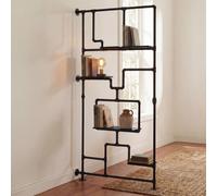 Séparateur de pièce avec étagère HWC-P10, étagère de salon, étagère de rangement, métal industriel mélaminé MVG 203x100x20cm noir Noir