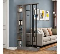 Séparateur de pièce entrée luxe léger,cloison décorative élégante pour rangement et séparation d’espace, écran haut de gamme pour décoration intérieure(Walnut+Black,80x24x202cm/31.5x9.4x79.5in)