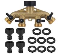 Séparateur de tuyau extérieur robuste Adaptateur de robinet de jardin Collecteur de tuyau d'eau Vanne d'arrêt / marche individuelle, robinet de séparateur de tuyau en laiton massif à 4 voies,