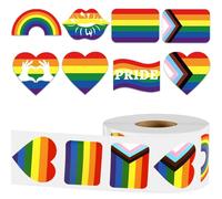 SEPGLITTER Rouleau d'autocollants Pride - 800 pièces - Motif drapeau en forme de cœur arc-en-ciel - Autocollants LGBTQ pour homosexuel, lesbienne, bisexuel, progrès - Accessoires de défilé