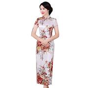 Sephilitone Chemise de printemps et d'automne - Robe traditionnelle chinoise - Imprimé floral - Élégant - Manches courtes - Col montant - Robe moulante Cheongsam pour femme
