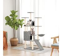 sephironlbb Arbre à chat avec griffoirs en sisal, gris clair, 154 cm, meubles pour chat avec peluche, niche, grottes, arbre à grimper, tonneau à chat stable pour l'entretien des griffes et