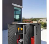sephironlbb Armoire de Rangement de Jardin Gris et Noir 102x37x84 cm en polypropylène Robuste avec 3 Portes, étagère réglable, Serrure sécurité, Meuble Organisateur pour Garage, Atelier, buanderie