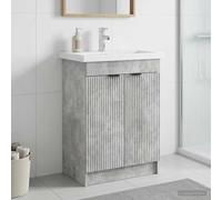 sephironlbb Armoire sous évier de Salle de Bain Gris béton en Bois d'ingénierie 56x37,5x81 cm avec Porte pivotante Rangement Meuble lavabo Vasque Organisateur sanitaire pour buanderie WC
