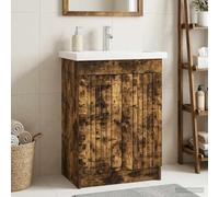 sephironlbb Armoire sous évier Salle de Bain chêne fumé Meuble lavabo Rangement avec Porte, étagère, tiroir, Placard, Organisateur pour Toilette, buanderie, sanitaire, Robinet, Siphon, Serviette